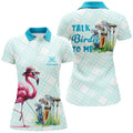 Custom Pink Flamingo Golf Shirts Talk Birdie To Me Women's Polo Shirts S-5XL