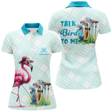 Custom Pink Flamingo Golf Shirts Talk Birdie To Me Women's Polo Shirts S-5XL