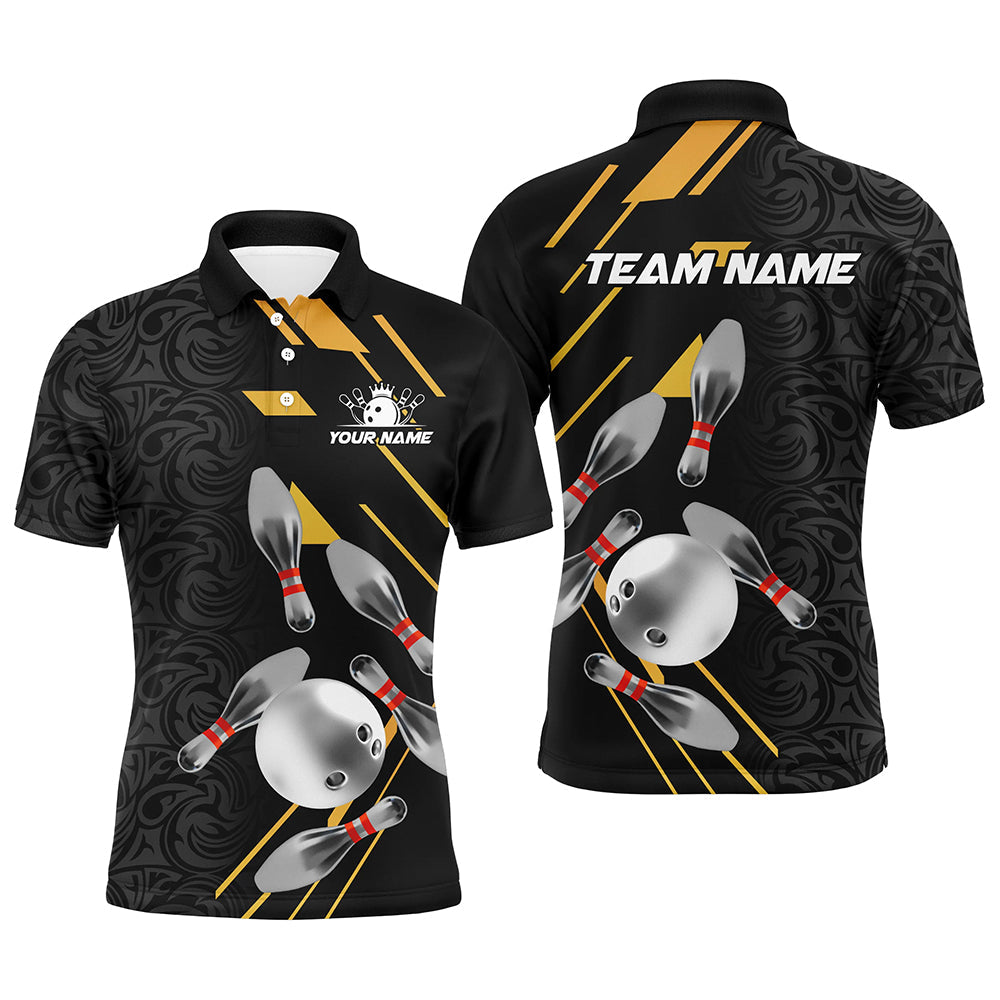 Silver Bowling Ball Pins Team Bowling Shirts Custom Men's Polo Shirt S-5XL