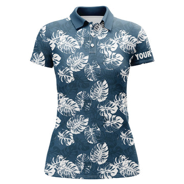 Custom Blue Monstera Leaves Golf Tops for Team Design Women's Polo Shirts S-5XL