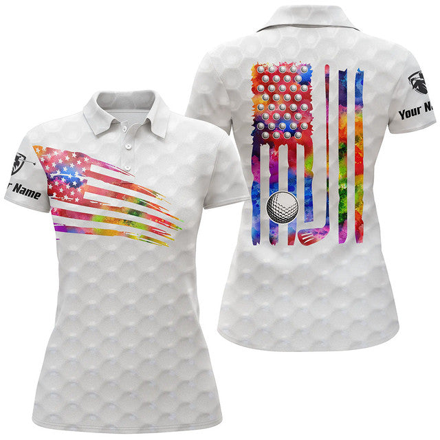 Custom Golf American Flag Patriotic Golf Tops White Women's Polo Shirts S-5XL