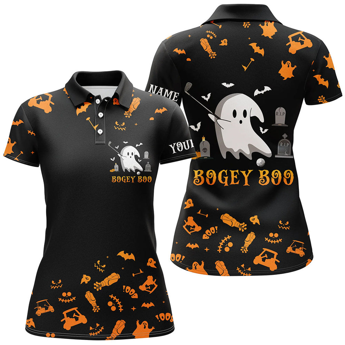 Custom Halloween Black Orange Golf Polo Tops Bogey Boo Women's Polo Shirts S-5XL