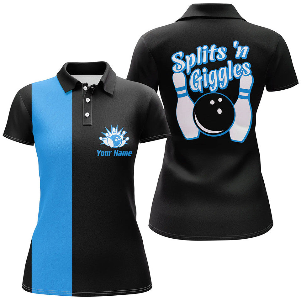 Custom Splitsn Giggles Retro Black Blue Bowling Shirt for Women's Polo Shirts S-5XL