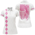 Custom Name Women's Golf Polo Shirt Pink American Flag Women's Polo Shirts S-5XL