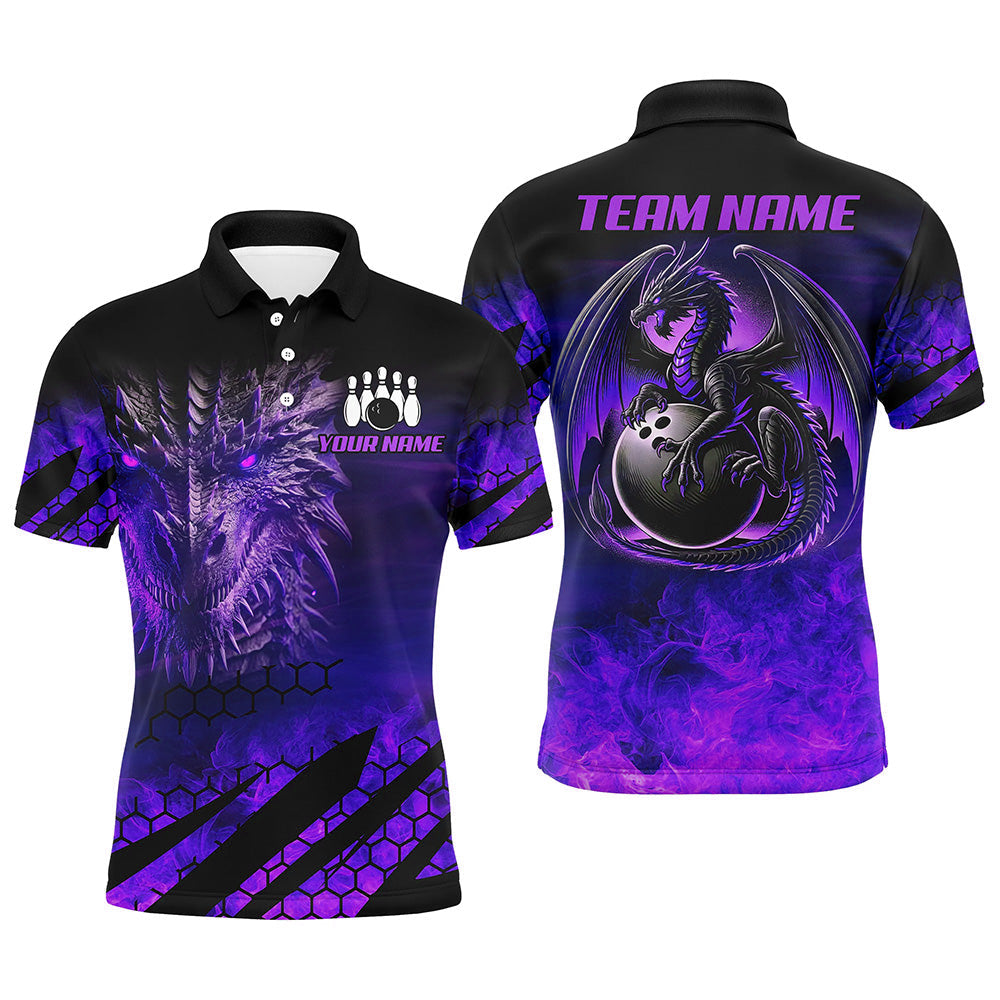Black Purple Dragon Flame Custom Bowling Shirt For Men Polo Shirt S-5XL