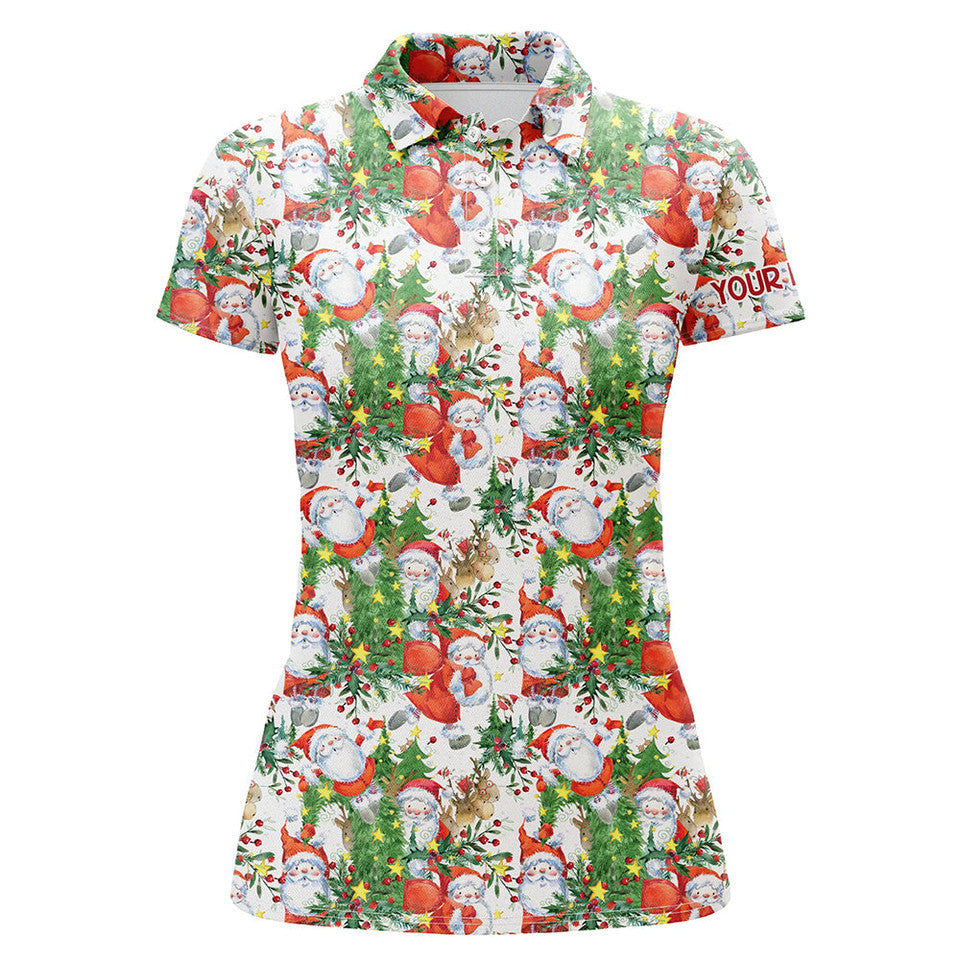 Custom Name Santa Golf Shirt Christmas Gift Women's Polo Shirts S-5XL