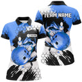 Custom Blue Flame Bowling Shirt With Ball And Pins Women's Polo Shirts S-5XL