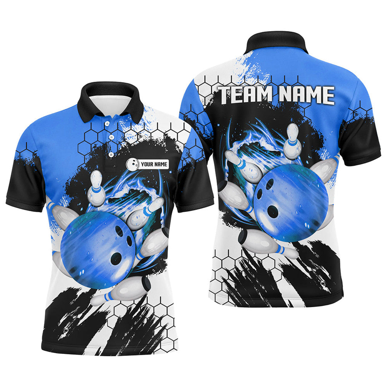 Custom Blue Flame Bowling Polo Shirts Team League Men's Polo Shirt S-5XL