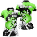 Custom Green Flame Bowling Team Shirt With Ball And Pins Women's Polo Shirts S-5XL