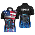 Custom American Flag Disc Golf Basket Patriotic Blue Fire Men's Polo Shirt S-5XL