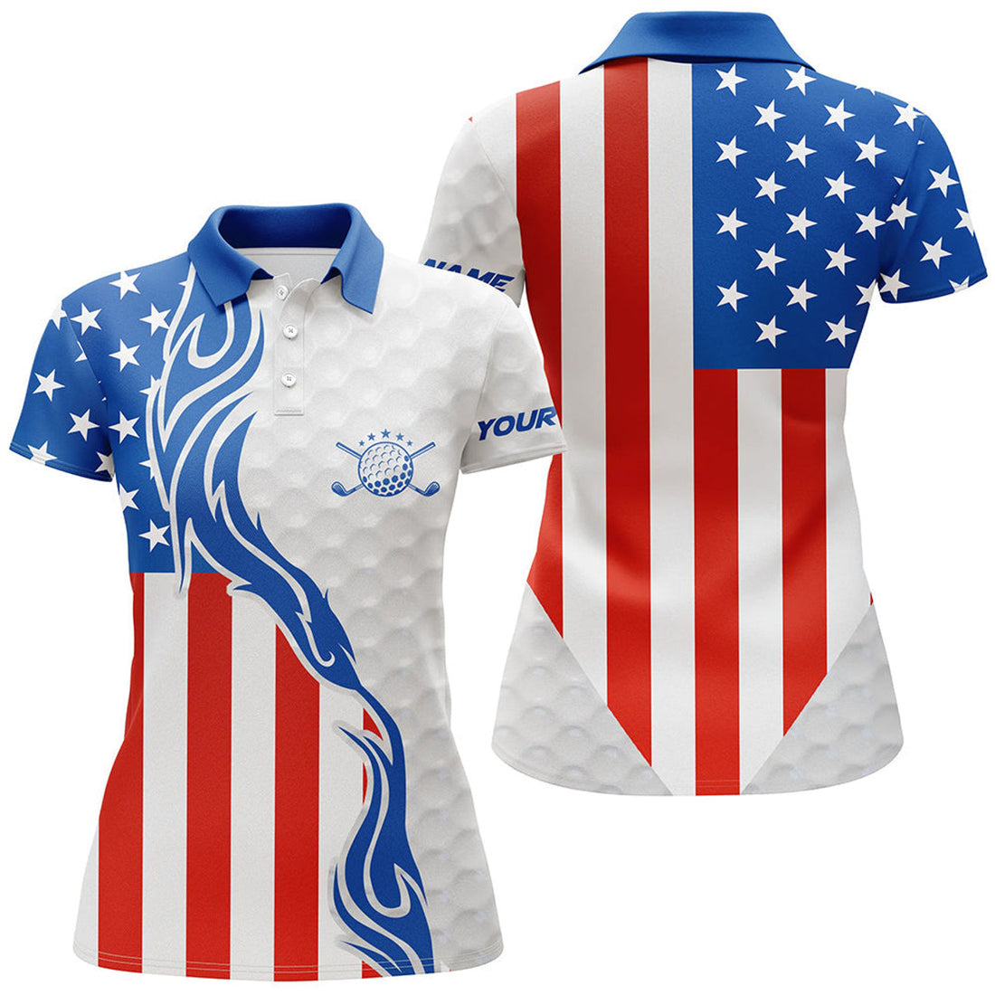 Custom Patriotic Golf Shirt Red White Blue American Flag Women's Polo Shirts S-5XL