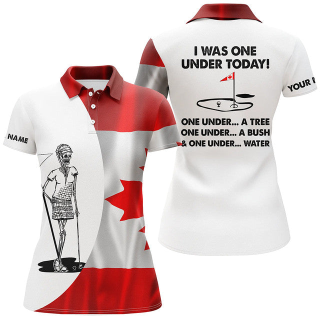 Custom Golf Canadian Flag Skull I Was One Under Tree Bush Women's Polo Shirts S-5XL