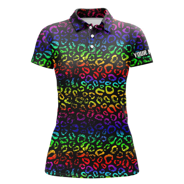 Custom Colorful Neon Rainbow Leopard Golf Gift Women's Polo Shirts S-5XL