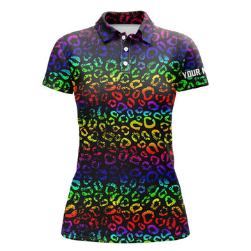 Custom Colorful Neon Rainbow Leopard Golf Gift Women's Polo Shirts S-5XL