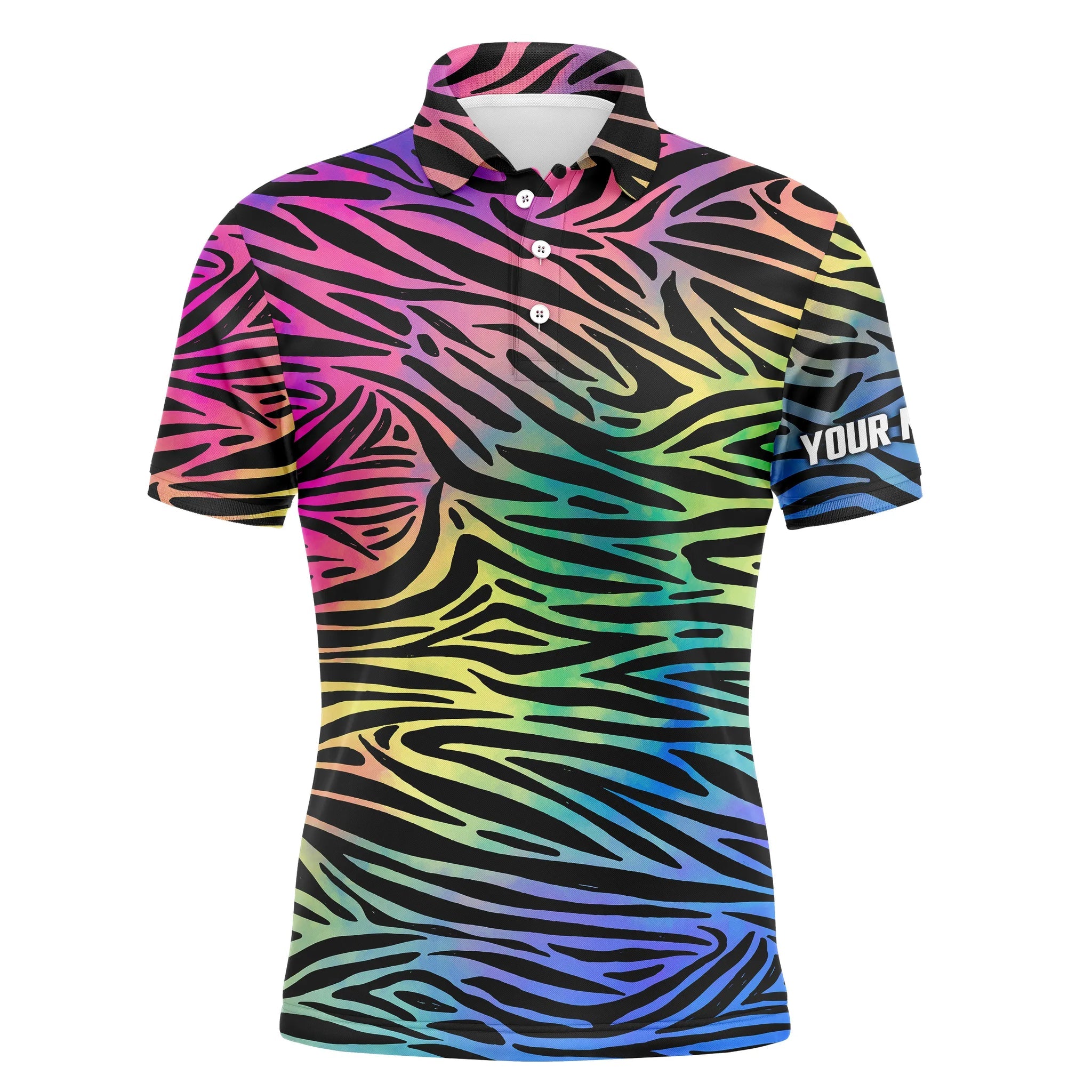 Colorful Neon Rainbow Zebra Skin Golf Shirt Size S-5XL Men's Polo Shirt