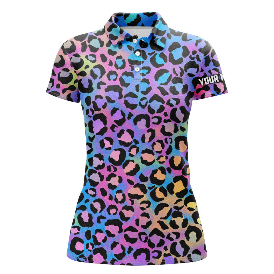 Custom Neon Gradient Leopard Golf Gift for Golf Lovers Women's Polo Shirts S-5XL