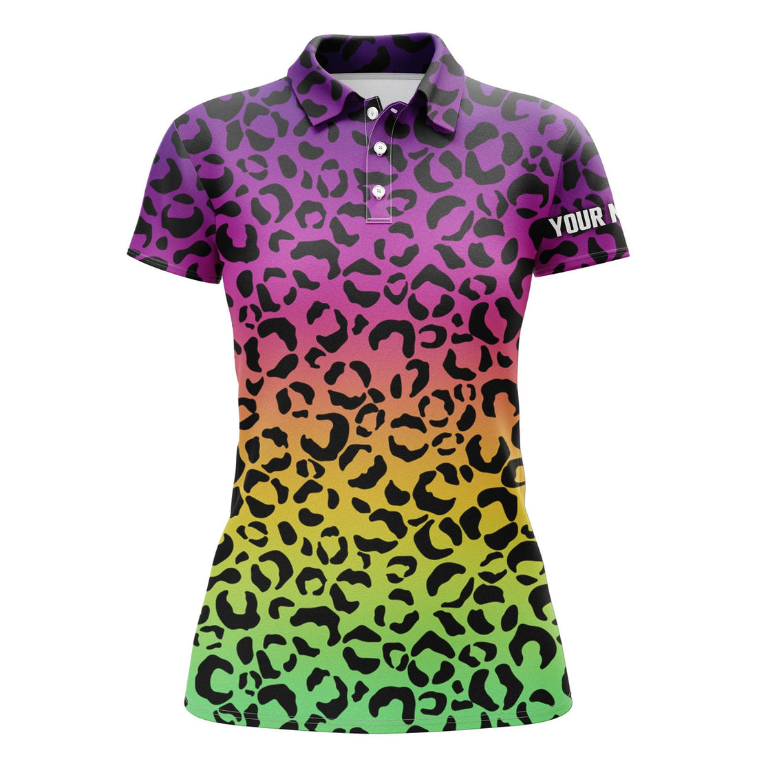 Custom Womens Neon Rainbow Leopard Golf Shirt Unique Design Womens Polo Shirts S-5XL