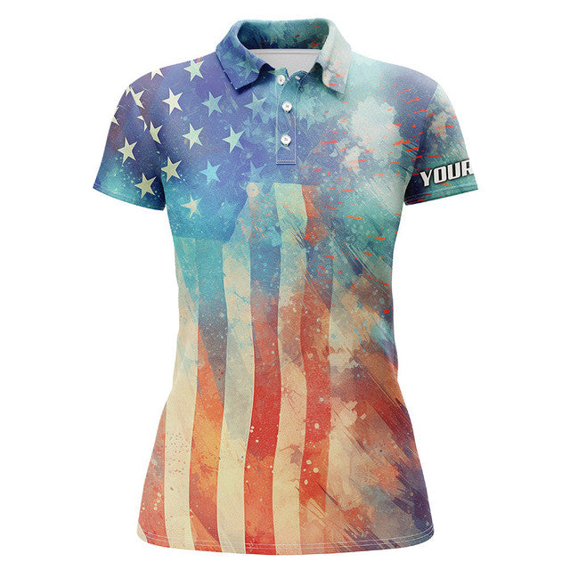 Custom American Flag Fourth Patriotic Golf Shirt for Ladies Women's Polo Shirts S-5XL