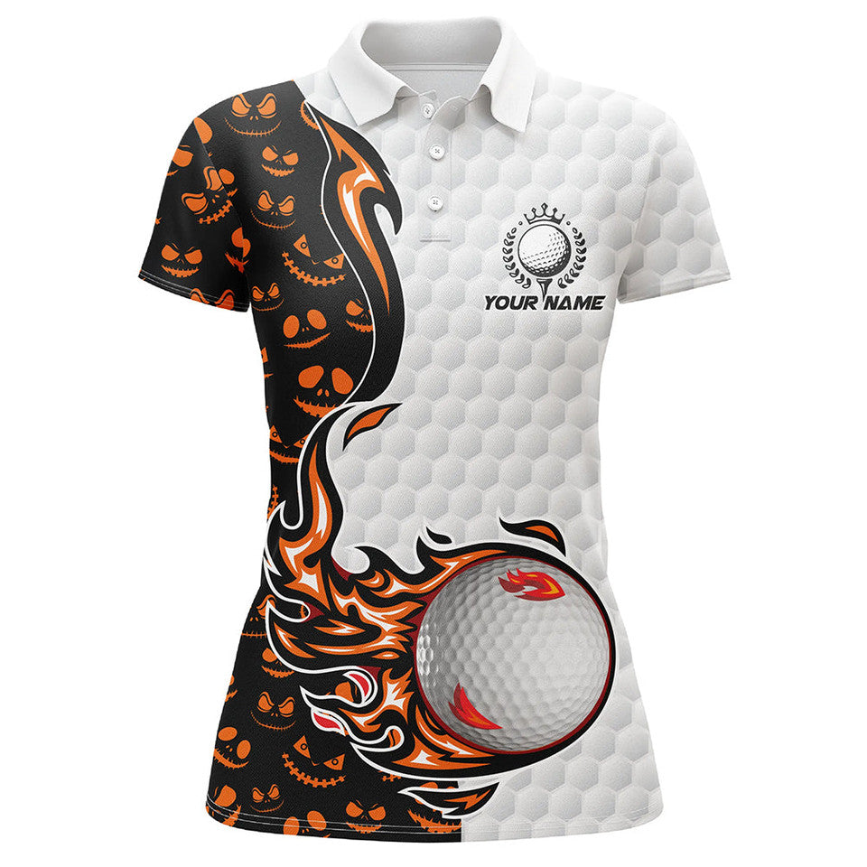 Custom Halloween Orange Golf Ball Pattern Golf Gifts Women's Polo Shirts S-5XL