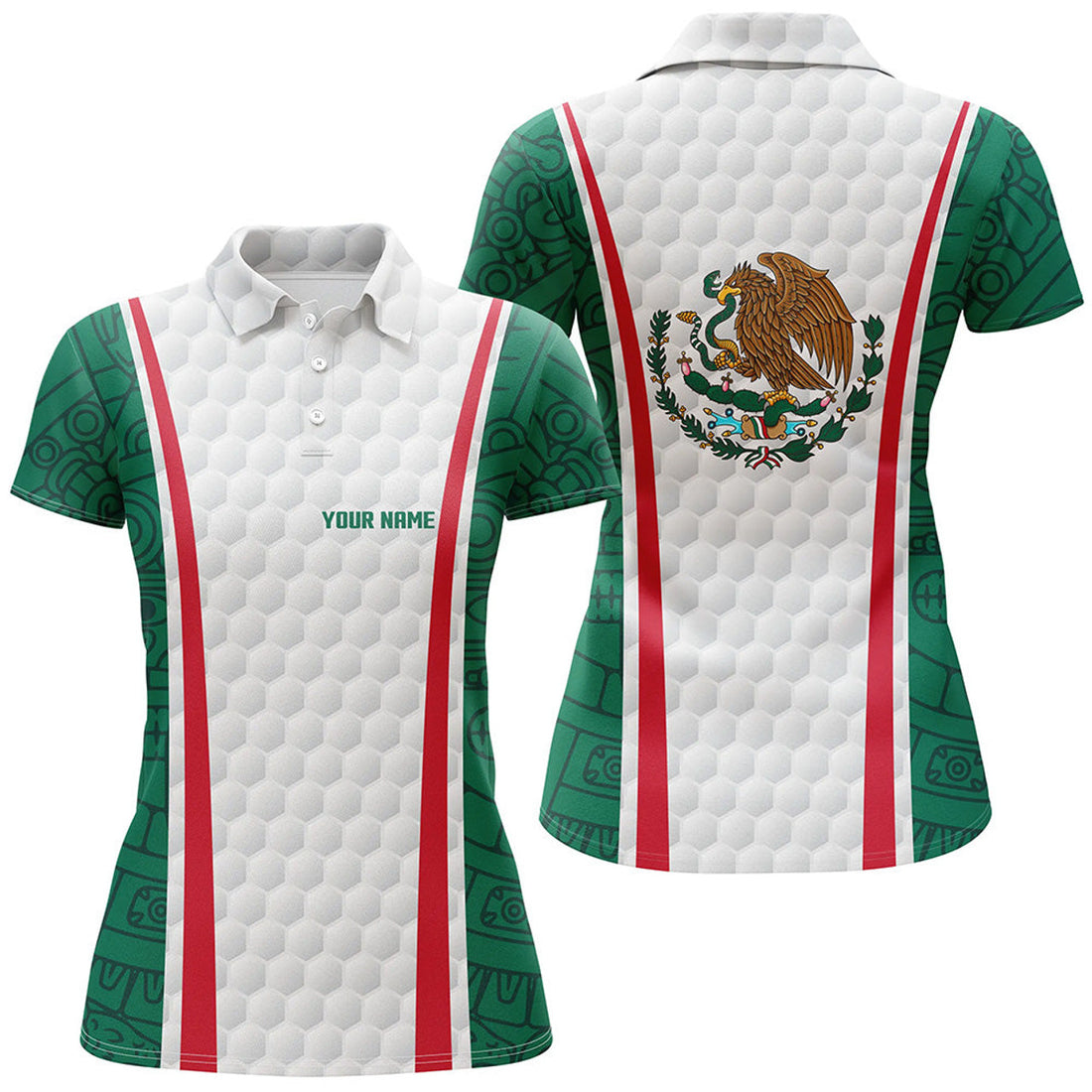 Custom Golf Mexican Flag White Golf Patriotic Polo Women's Polo Shirts S-5XL