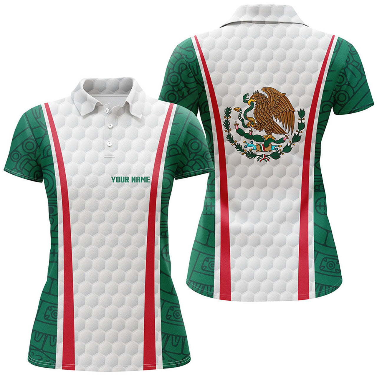 Custom Golf Mexican Flag White Golf Patriotic Polo Women's Polo Shirts S-5XL