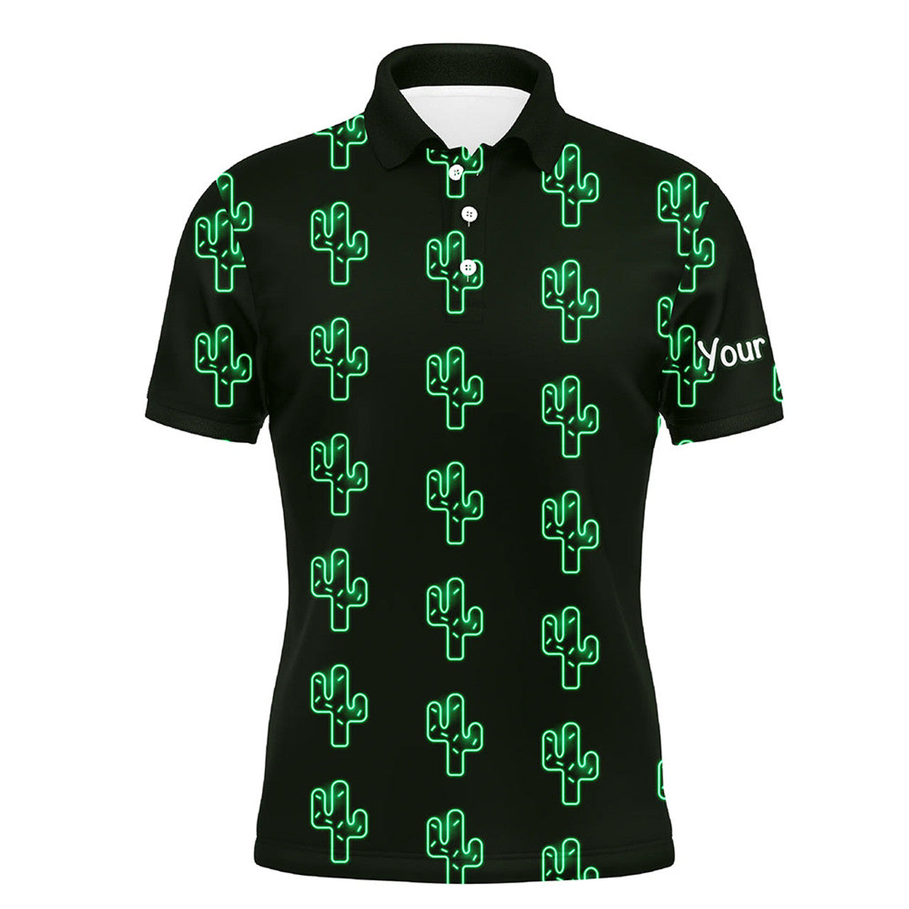 Personalized Green Neon Cactus Golf Custom Golfer Gifts Men's Polo Shirt S-5XL