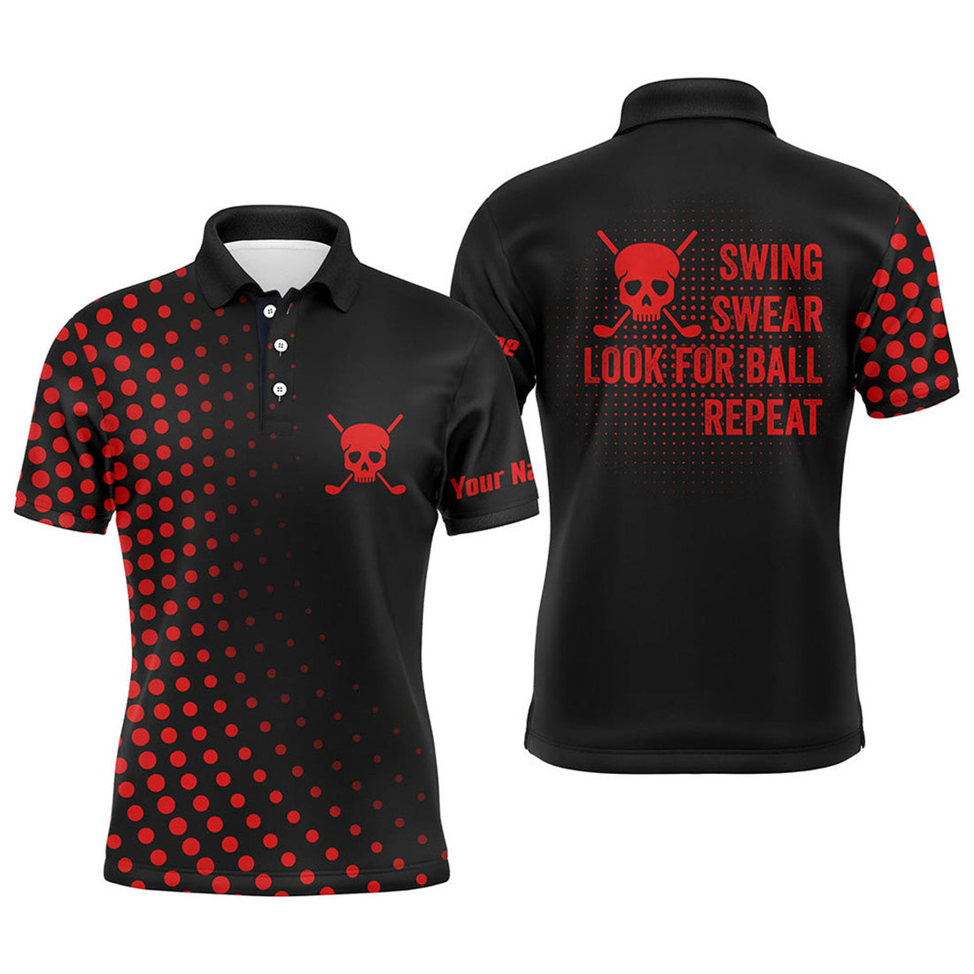 Custom Funny Red Golf Shirt Skull Dot Pattern Men's Polo Shirt S-5XL