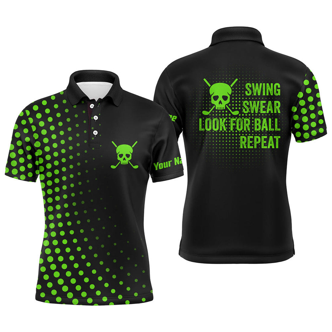 Custom Funny Golf Shirt Swing Swear Skull Men's Polo Shirt S-5XL