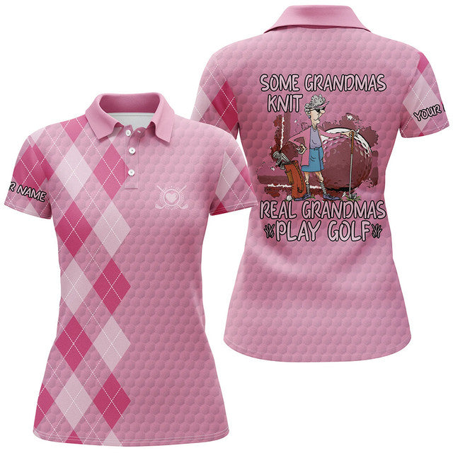Custom Pink Mother's Day Gift Some Grandmas Play Golf Women's Polo Shirts S-5XL