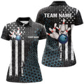 Custom Name Black White American Flag Camo Bowling Team Women's Polo Shirts S-5XL