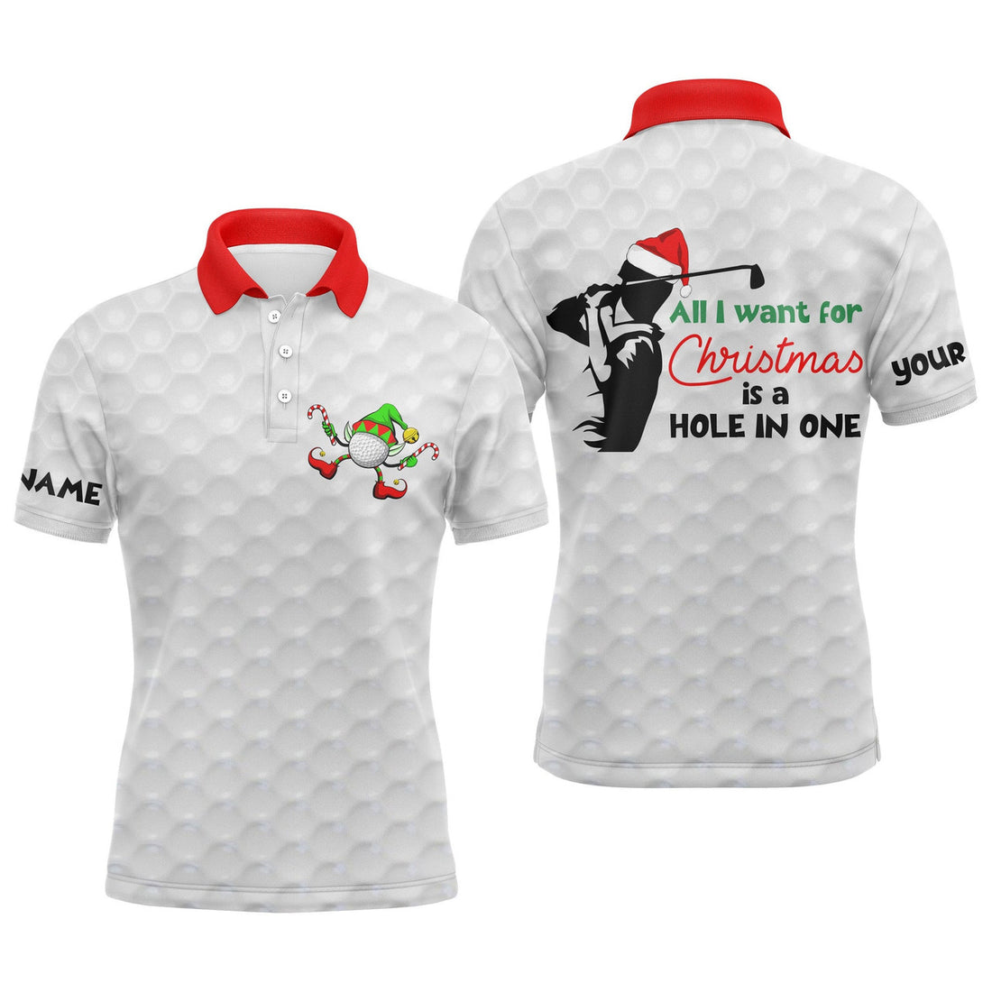 Custom Funny Christmas Golf Balls Pattern Name Gift Men's Polo Shirt S-5XL