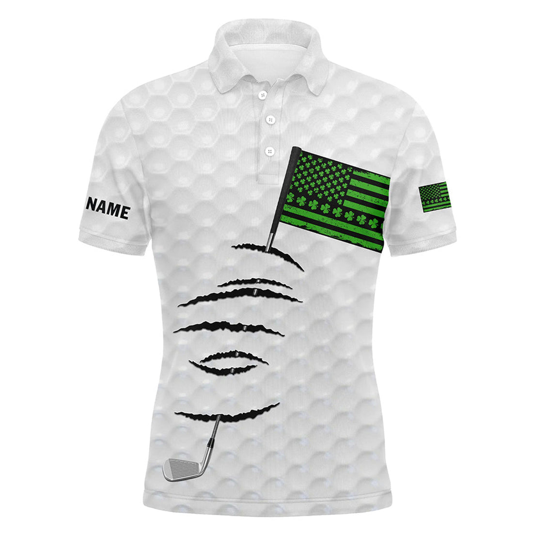 Personalized St Patrick's Day American Flag Golf Gift Men's Polo Shirt S-5XL