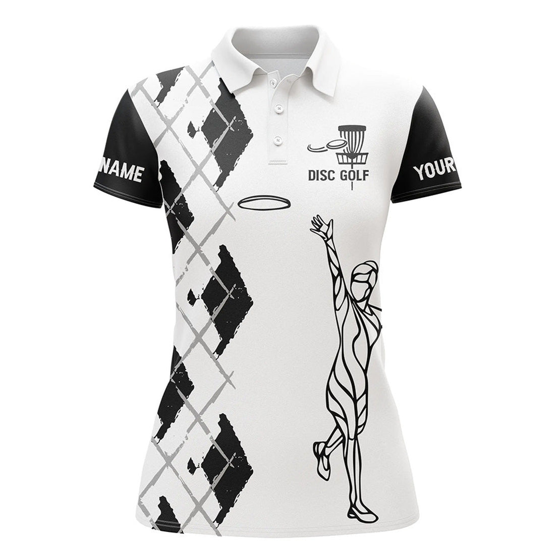 Custom Name Black And White Women Disc Golf Polo Shirt Women's Polo Shirts S-5XL