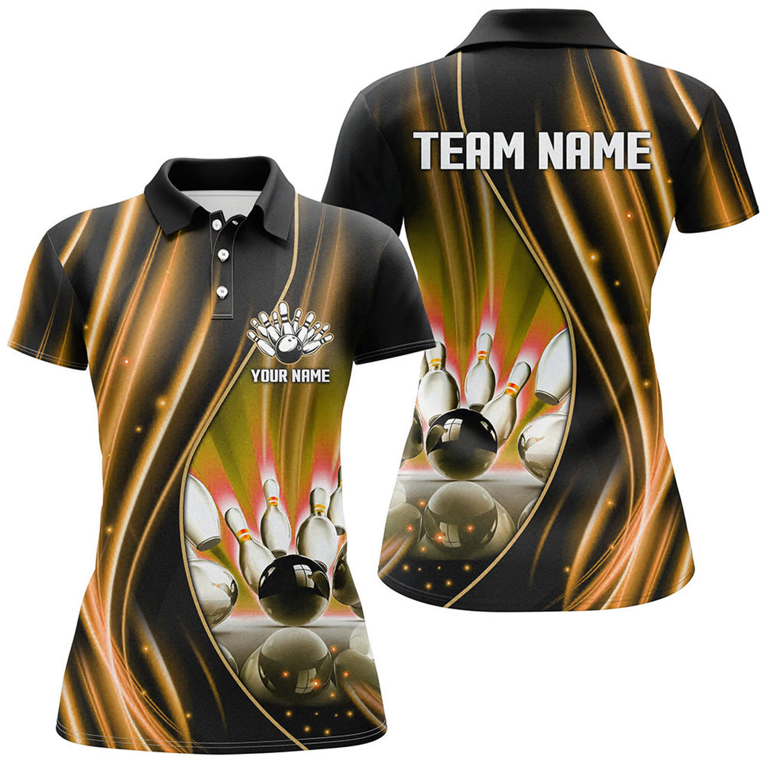 Custom Orange Black Bowling Shirt Gift for Bowlers Women's Polo Shirts S-5XL