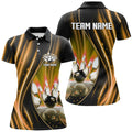 Custom Orange Black Bowling Shirt Gift for Bowlers Women's Polo Shirts S-5XL