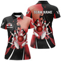 Custom Black and Red Retro Bowling Ball and Pins Women's Polo Shirts S-5XL