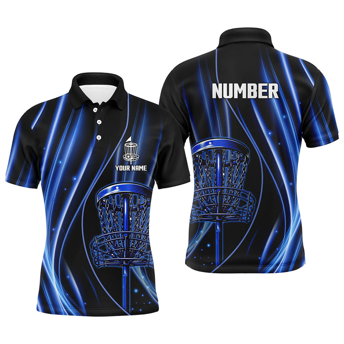 Custom Black and Blue Light Disc Golf Apparel Men's Polo Shirt S-5XL