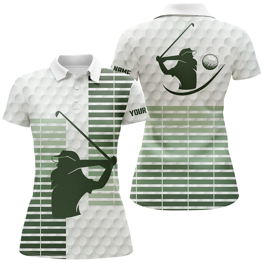 Custom Green Stripe Golf Ball Pattern Top for Women Women's Polo Shirts S-5XL