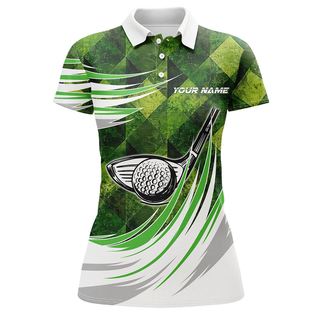 Custom Green Argyle Golf Ball Clubs Outfit Gift for Golfer Women's Polo Shirts S-5XL