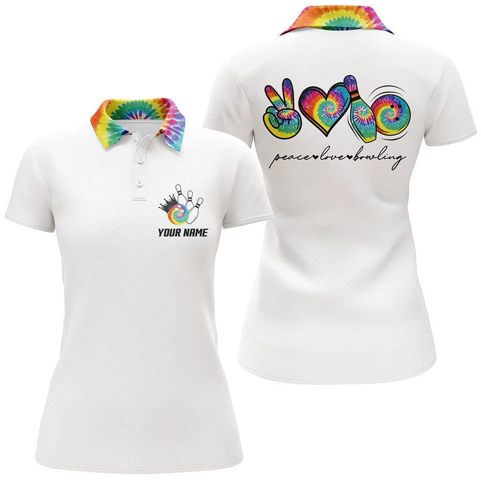 Custom Colorful Tie Dye Peace Love Bowling Shirt For Women's Polo Shirts S-5XL