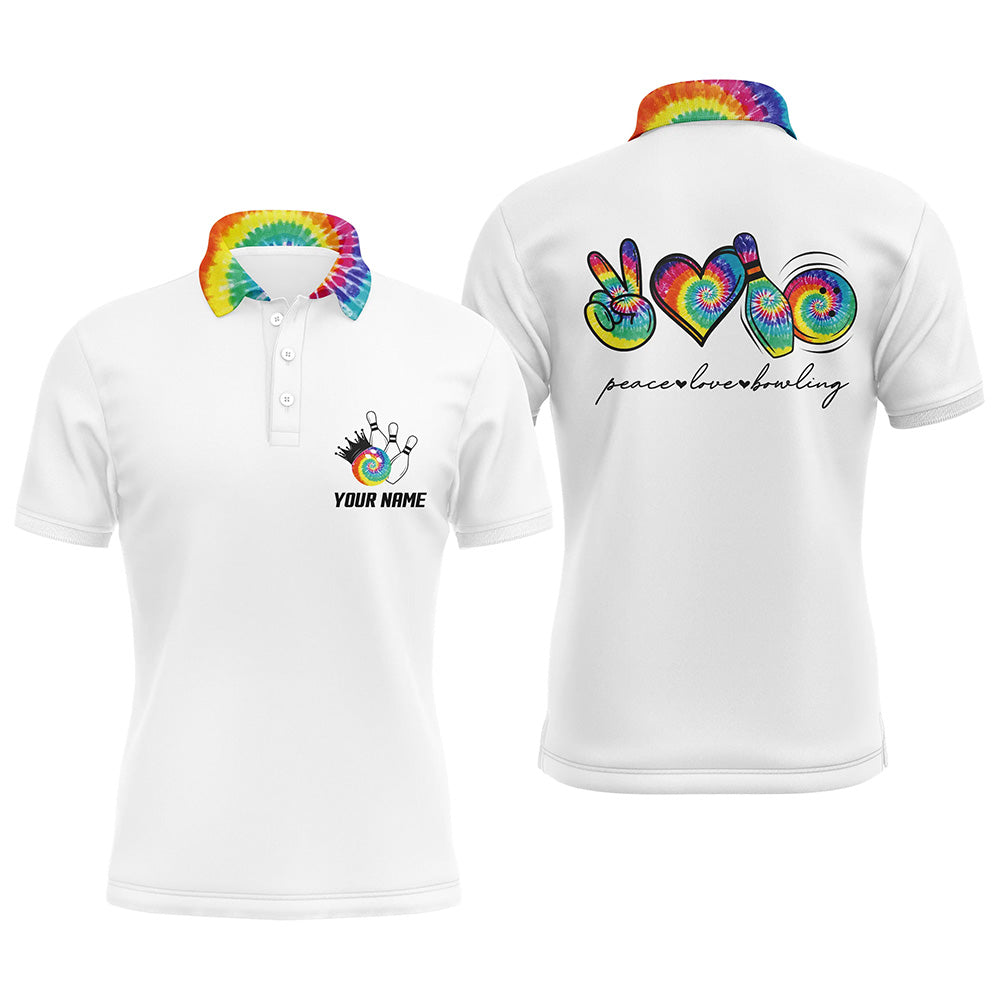 Tie Dye Peace Love Bowling Custom White Bowling Shirt S-5XL Men's Polo Shirt