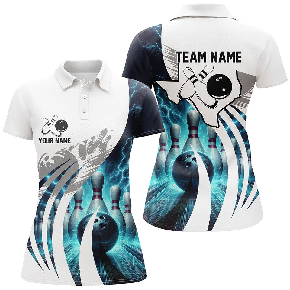Custom Blue Lightning Thunder Bowling Shirt Texas Team Gift Women's Polo Shirts S-5XL