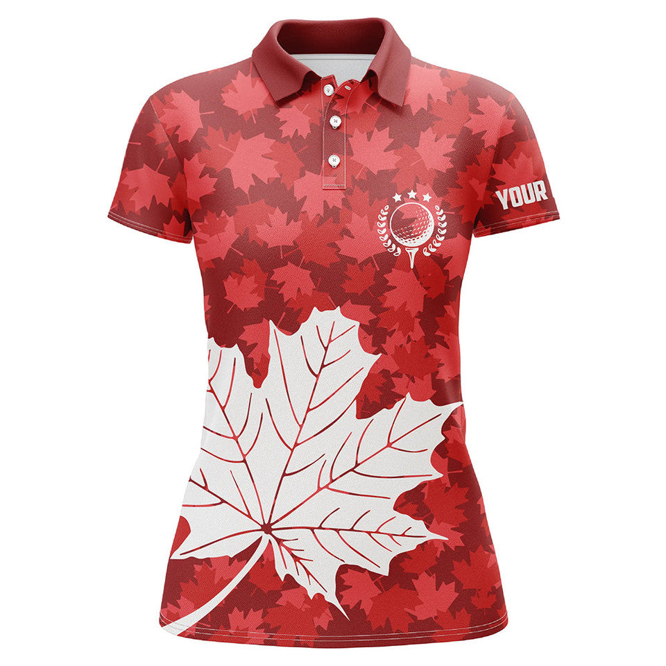 Custom Name Red Canada Maple Leaf Golf Shirt Team Design Women's Polo Shirts S-5XL