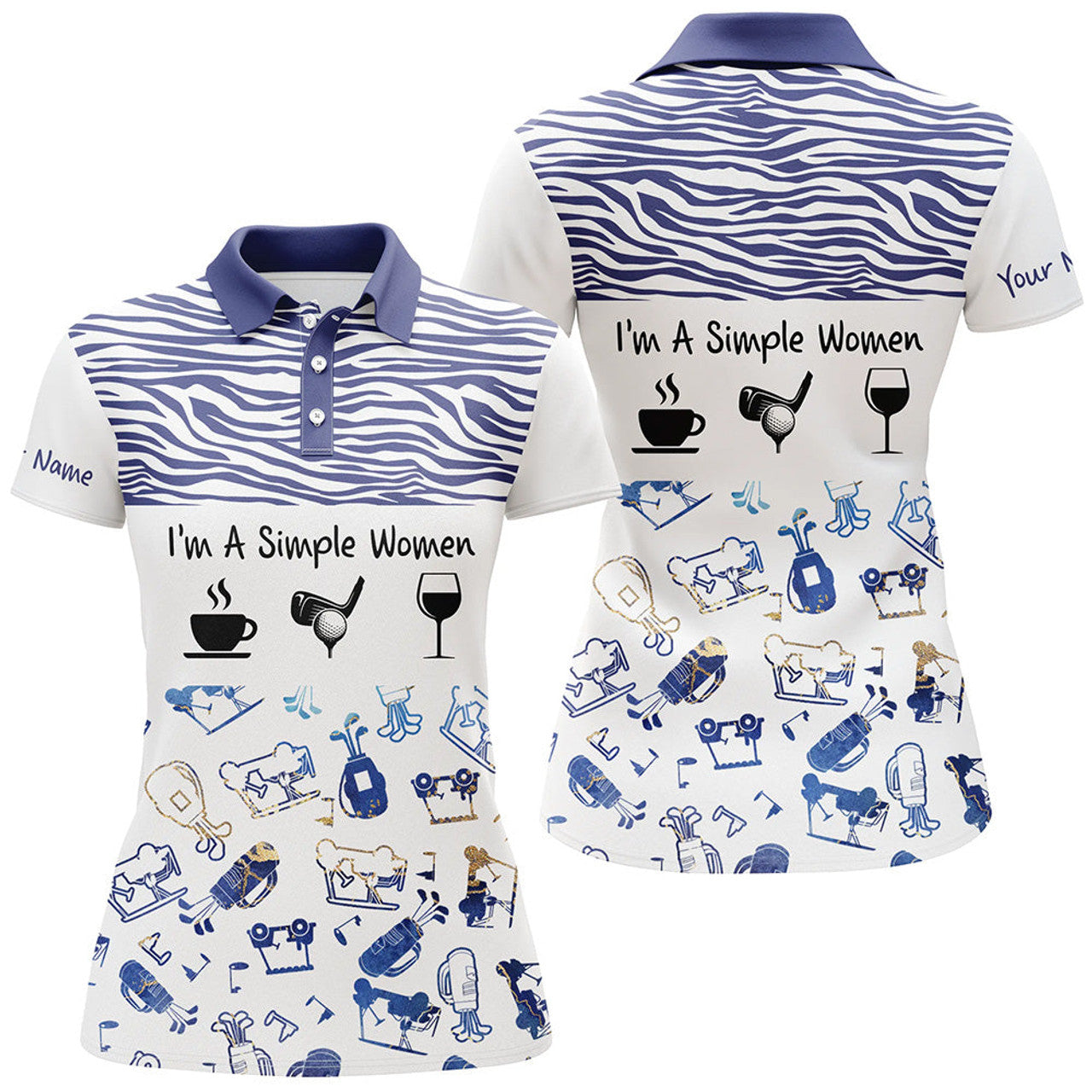 Custom Golf Pattern I'm A Simple Coffee Wine Funny Women's Polo Shirts S-5XL