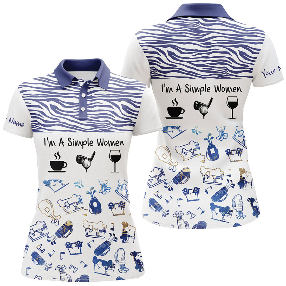 Custom Golf Pattern I'm A Simple Coffee Wine Funny Women's Polo Shirts S-5XL