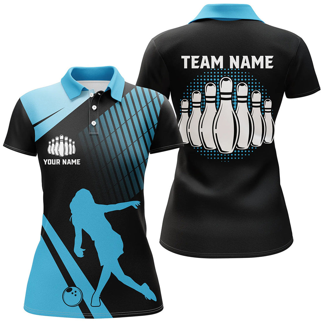 Retro Black Blue Custom Bowling Polo Shirt Team League Women's Polo Shirts S-5XL
