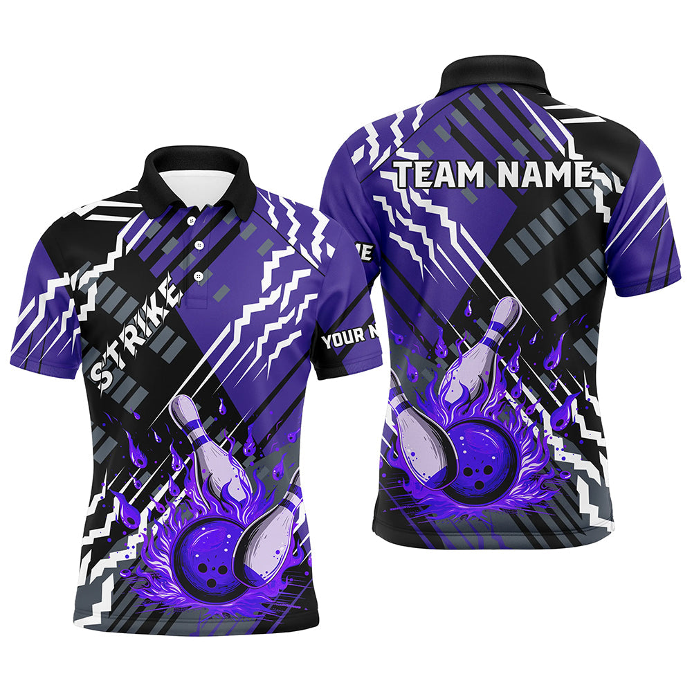 Black And Purple Strike Bowling Men's Polo Shirt Size S-5XL