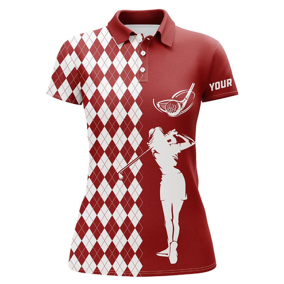 Custom Name Argyle Red White Golf Shirt for Ladies Women's Polo Shirts S-5XL