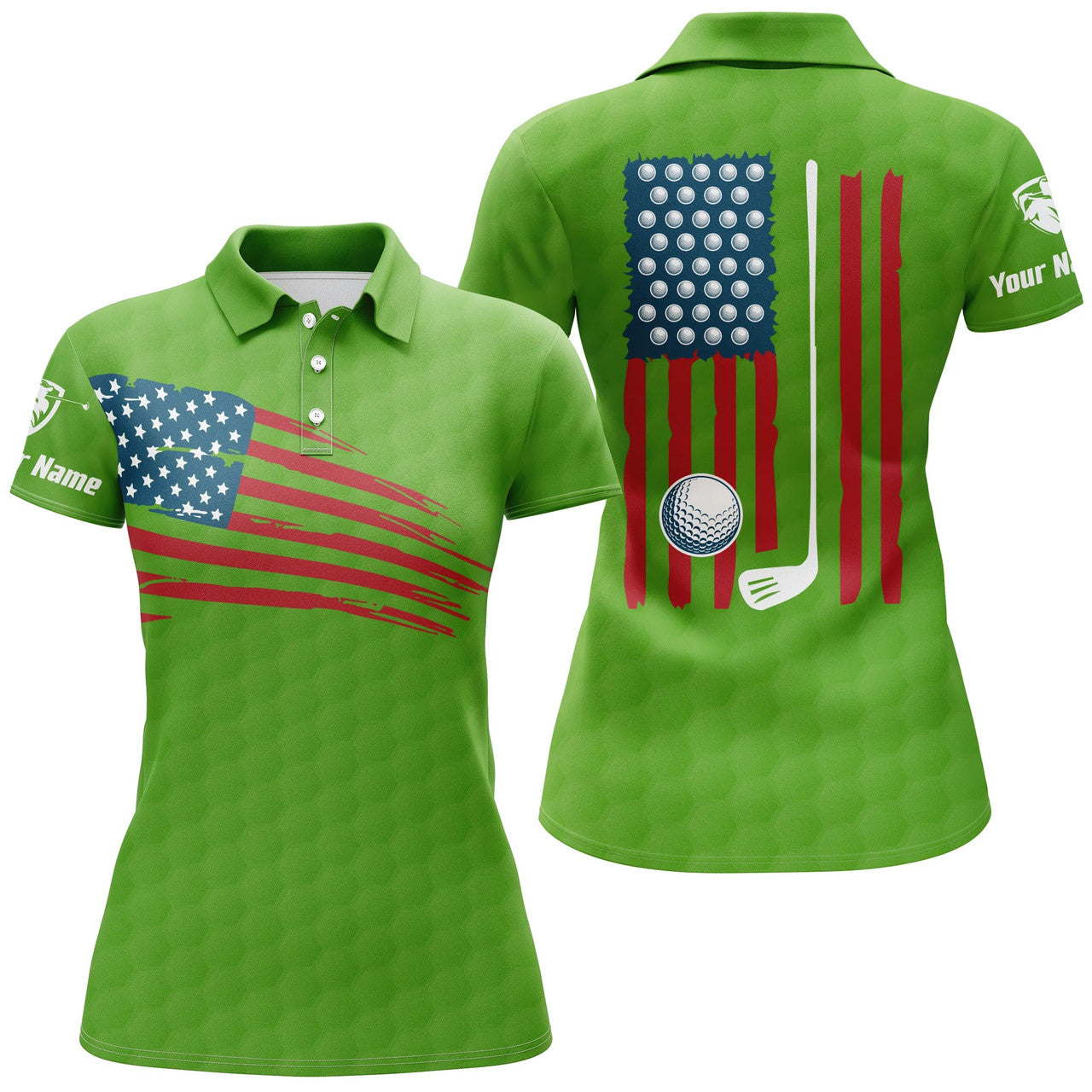 Custom Womens American Flag Golf Shirt Patriotic Green Women's Polo Shirts S-5XL