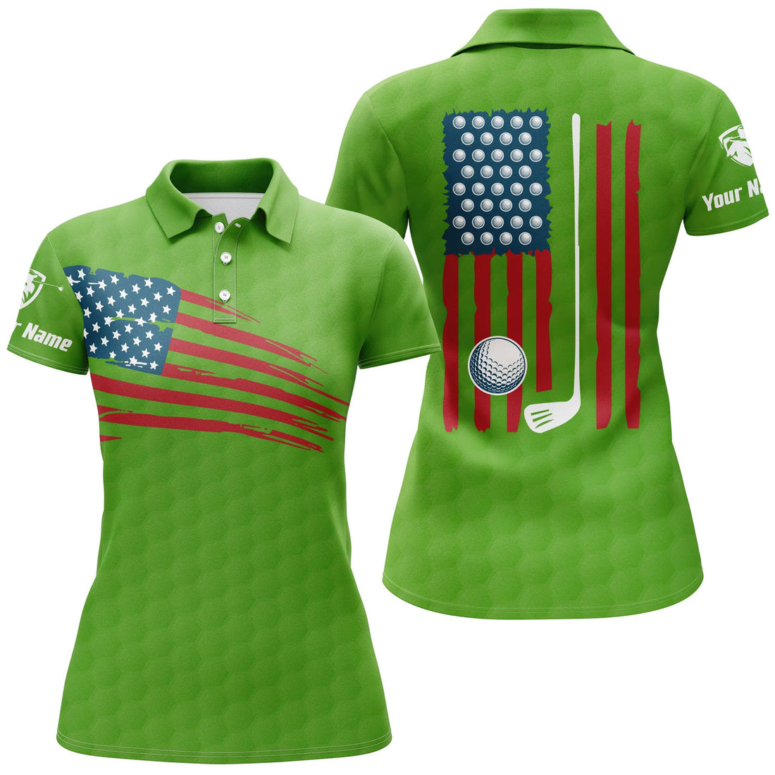 Custom Womens American Flag Golf Shirt Patriotic Green Women's Polo Shirts S-5XL